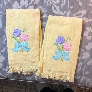 Floral Embroidered Yellow Hand Towels EASTER